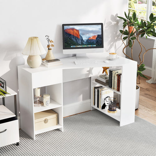 48 Inches L Shaped Corner Executive Computer Desk with Drawer, White