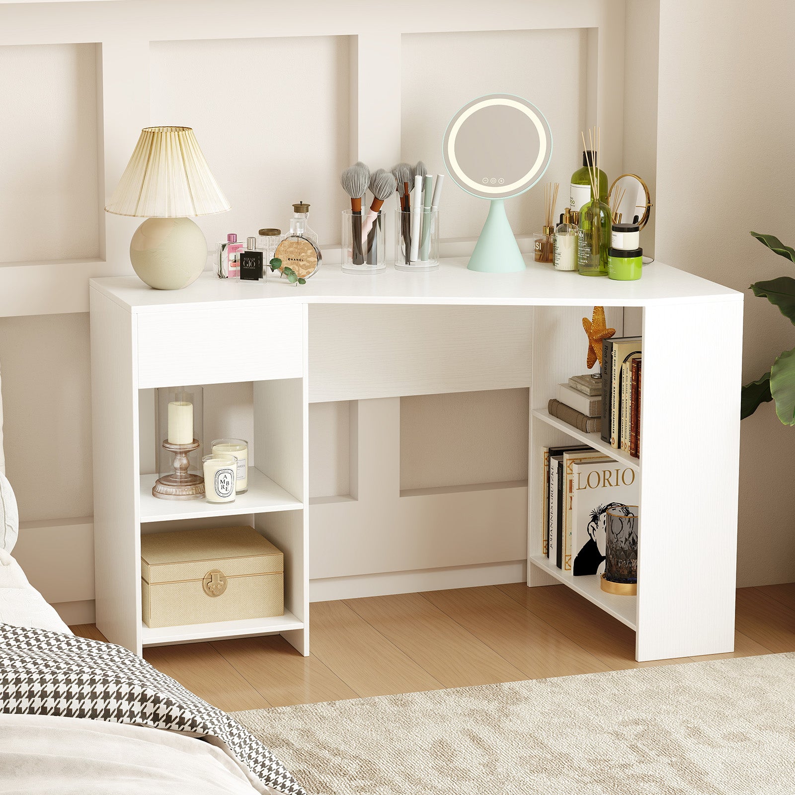 48 Inches L Shaped Corner Executive Computer Desk with Drawer, White Computer Desks at Gallery Canada