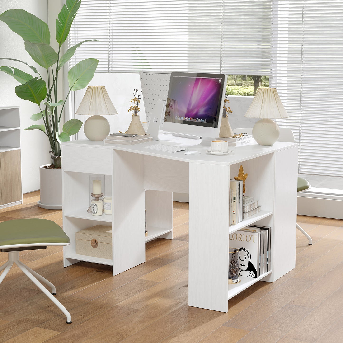 48 Inches L Shaped Corner Executive Computer Desk with Drawer, White Computer Desks at Gallery Canada