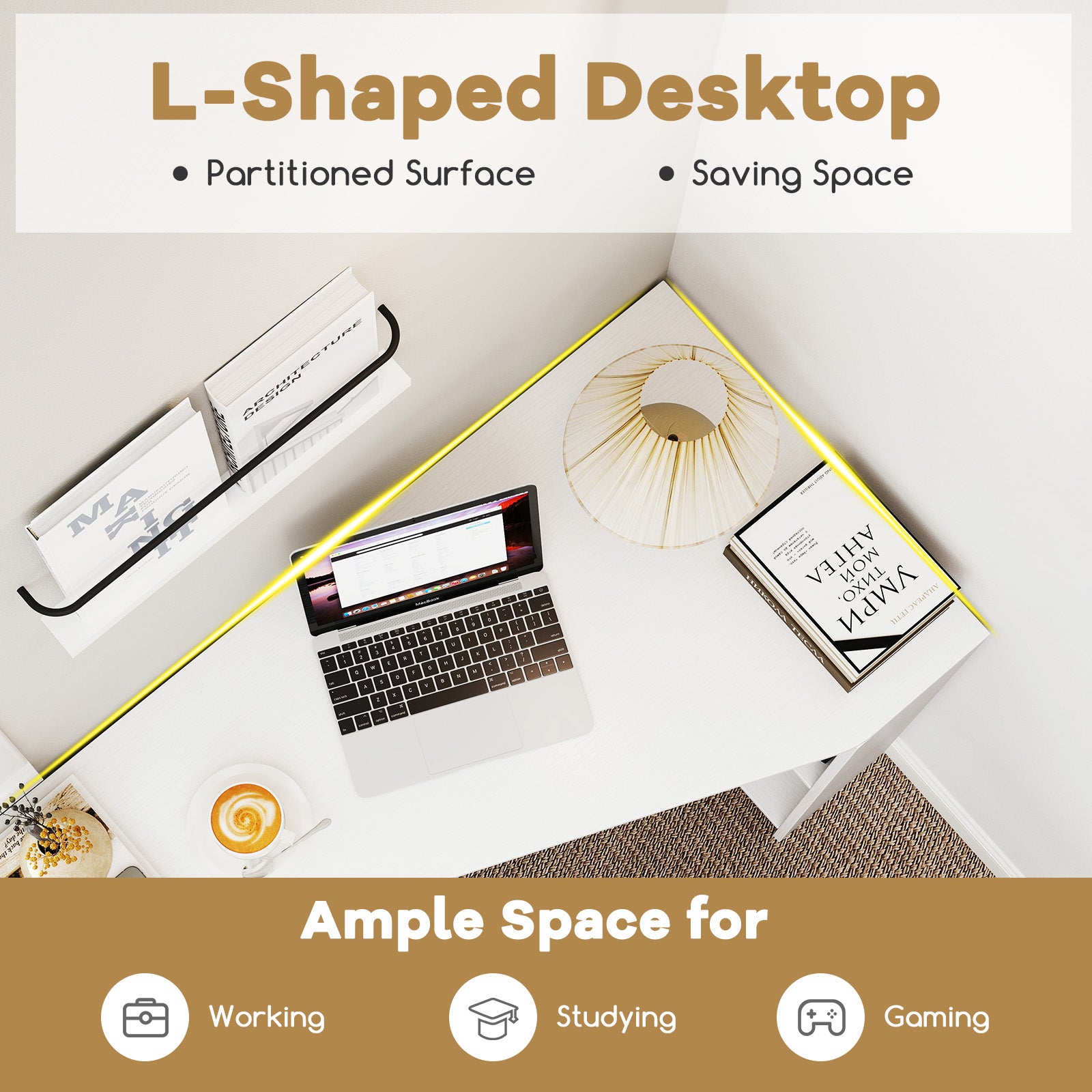 48 Inches L Shaped Corner Executive Computer Desk with Drawer, White Computer Desks at Gallery Canada