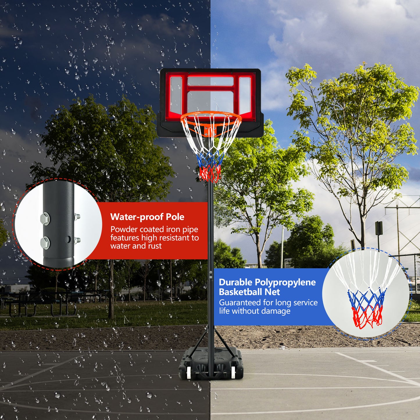 4.3-8.2 FT Portable Basketball Hoop with Adjustable Height and Wheels, Black & Red Sport Equipments at Gallery Canada