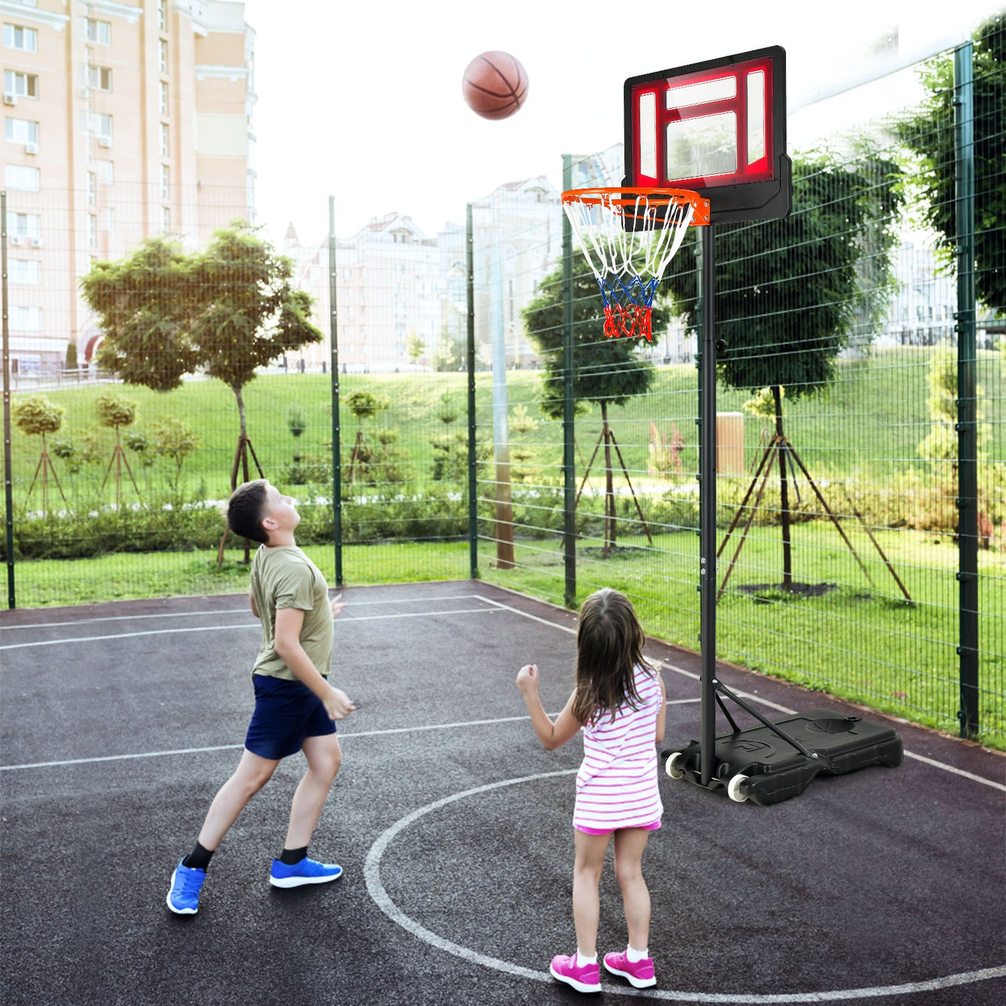 4.3-8.2 FT Portable Basketball Hoop with Adjustable Height and Wheels, Black & Red Sport Equipments at Gallery Canada