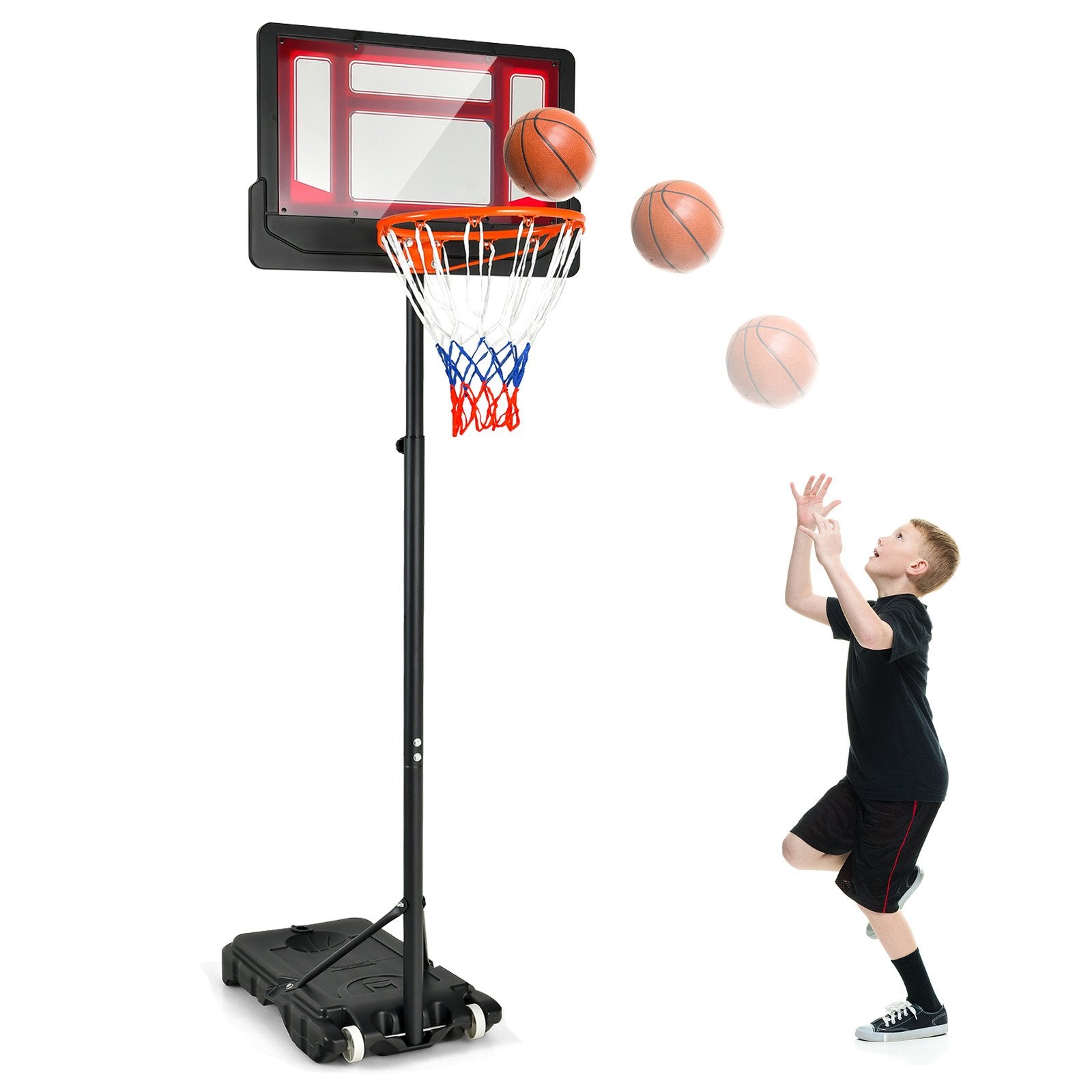 4.3-8.2 FT Portable Basketball Hoop with Adjustable Height and Wheels, Black & Red Sport Equipments at Gallery Canada