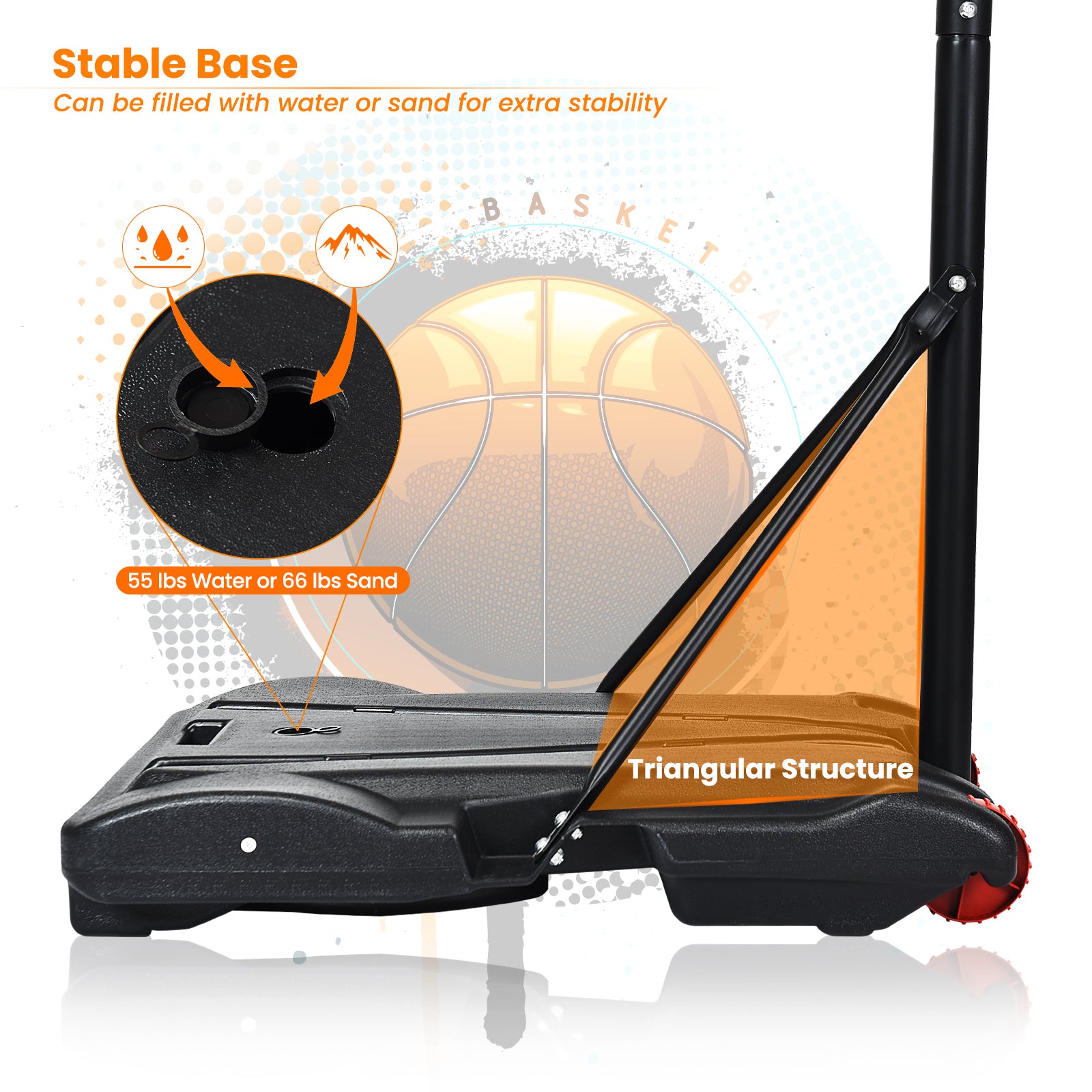 Adjustable Basketball Hoop System Stand with Wheels, Black Sport Equipments at Gallery Canada