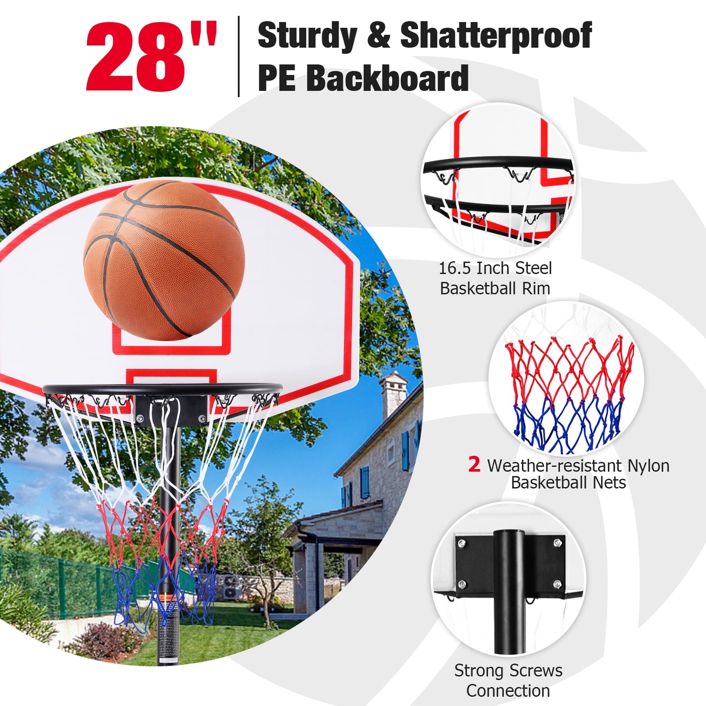 Adjustable Basketball Hoop System Stand with Wheels, Black Sport Equipments at Gallery Canada