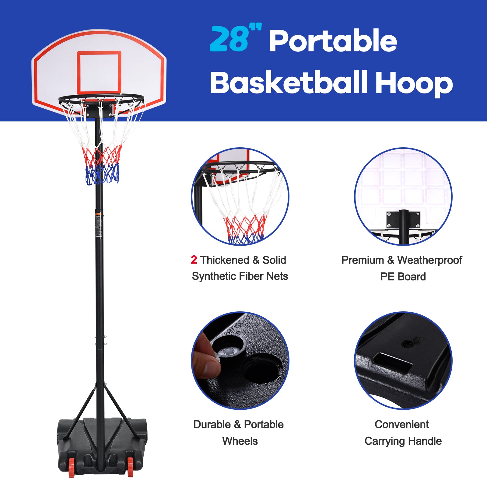 Adjustable Basketball Hoop System Stand with Wheels, Black Sport Equipments at Gallery Canada
