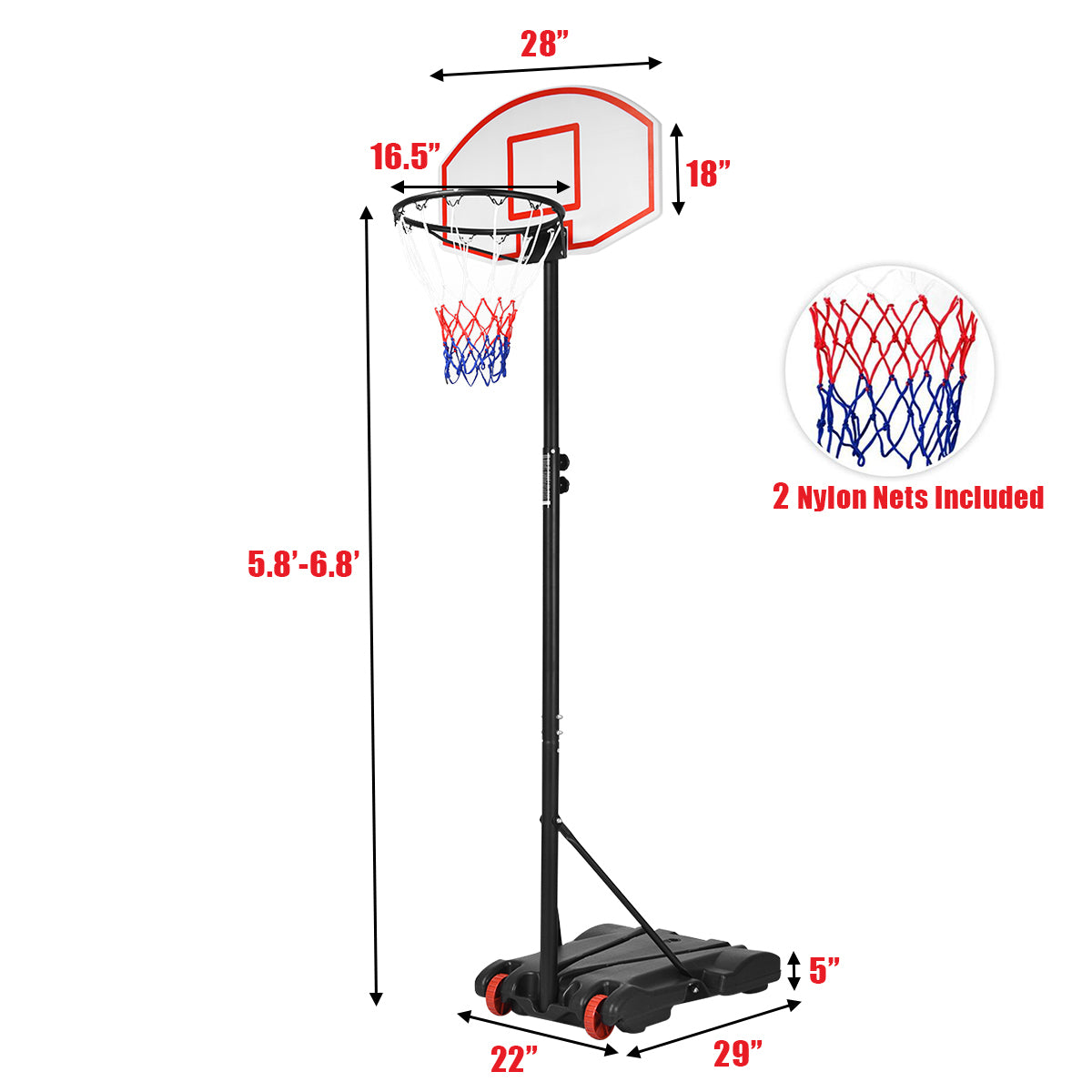 Adjustable Basketball Hoop System Stand with Wheels, Black Sport Equipments at Gallery Canada