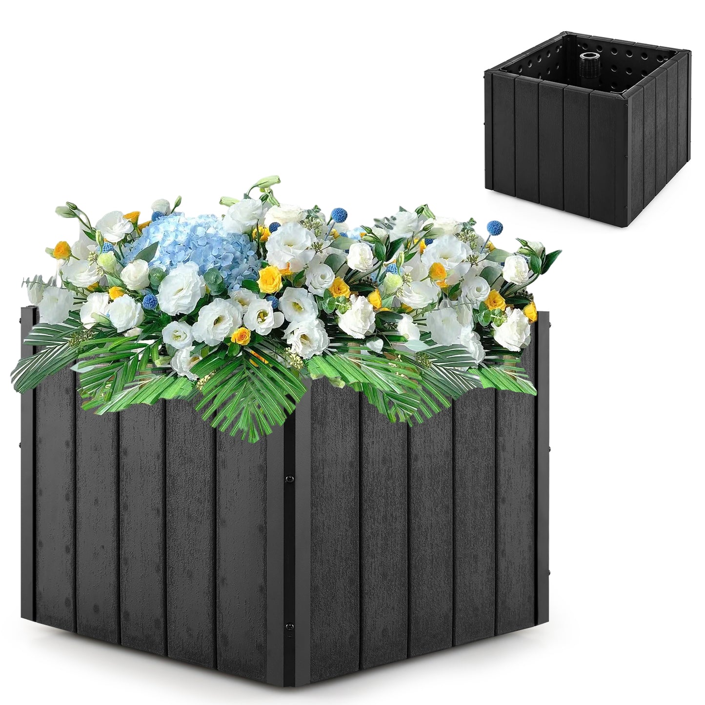 2-in-1 Outdoor Umbrella Base Planter Patio Umbrella Stand with Flower Box, Black Outdoor Umbrella Bases at Gallery Canada