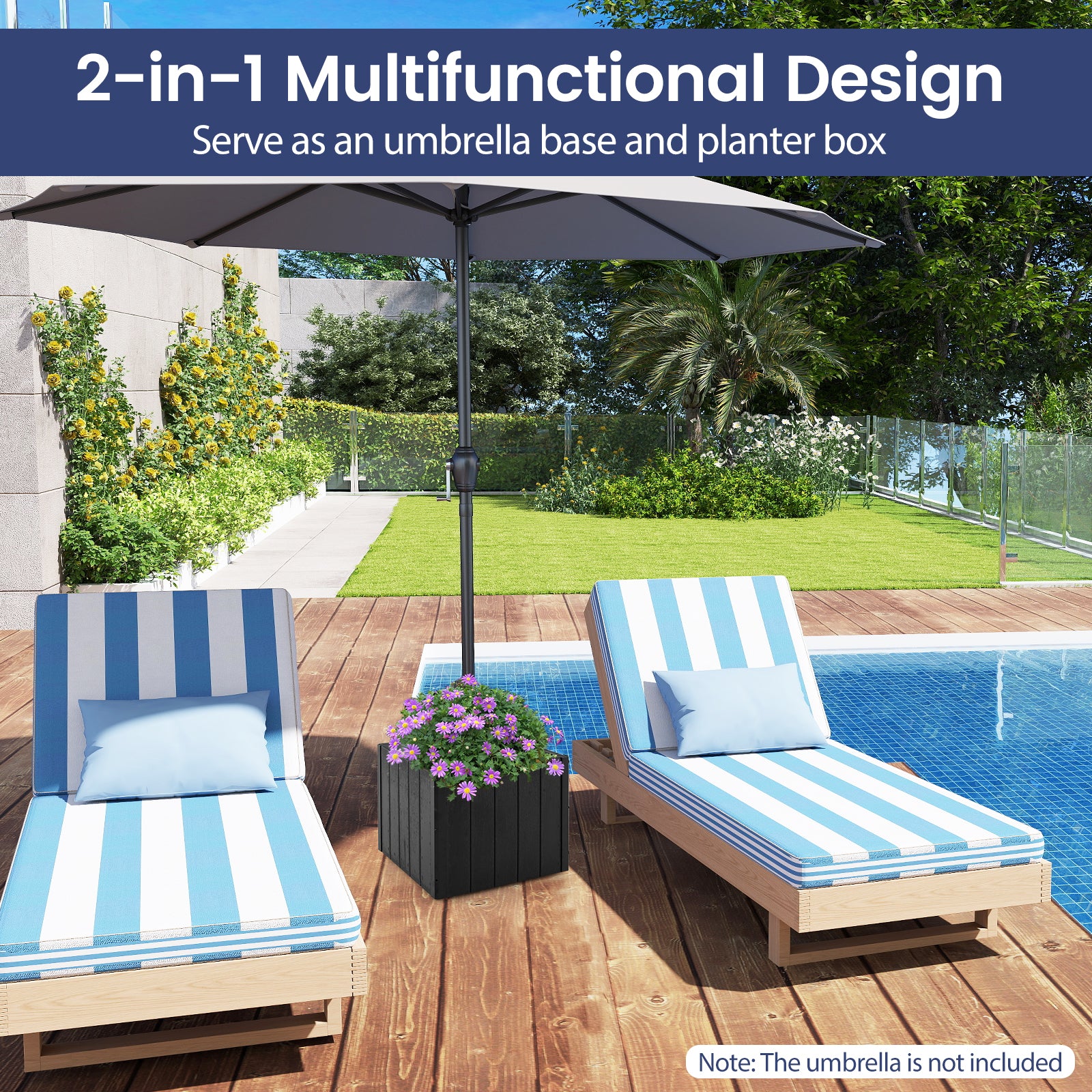 2-in-1 Outdoor Umbrella Base Planter Patio Umbrella Stand with Flower Box, Black Outdoor Umbrella Bases at Gallery Canada