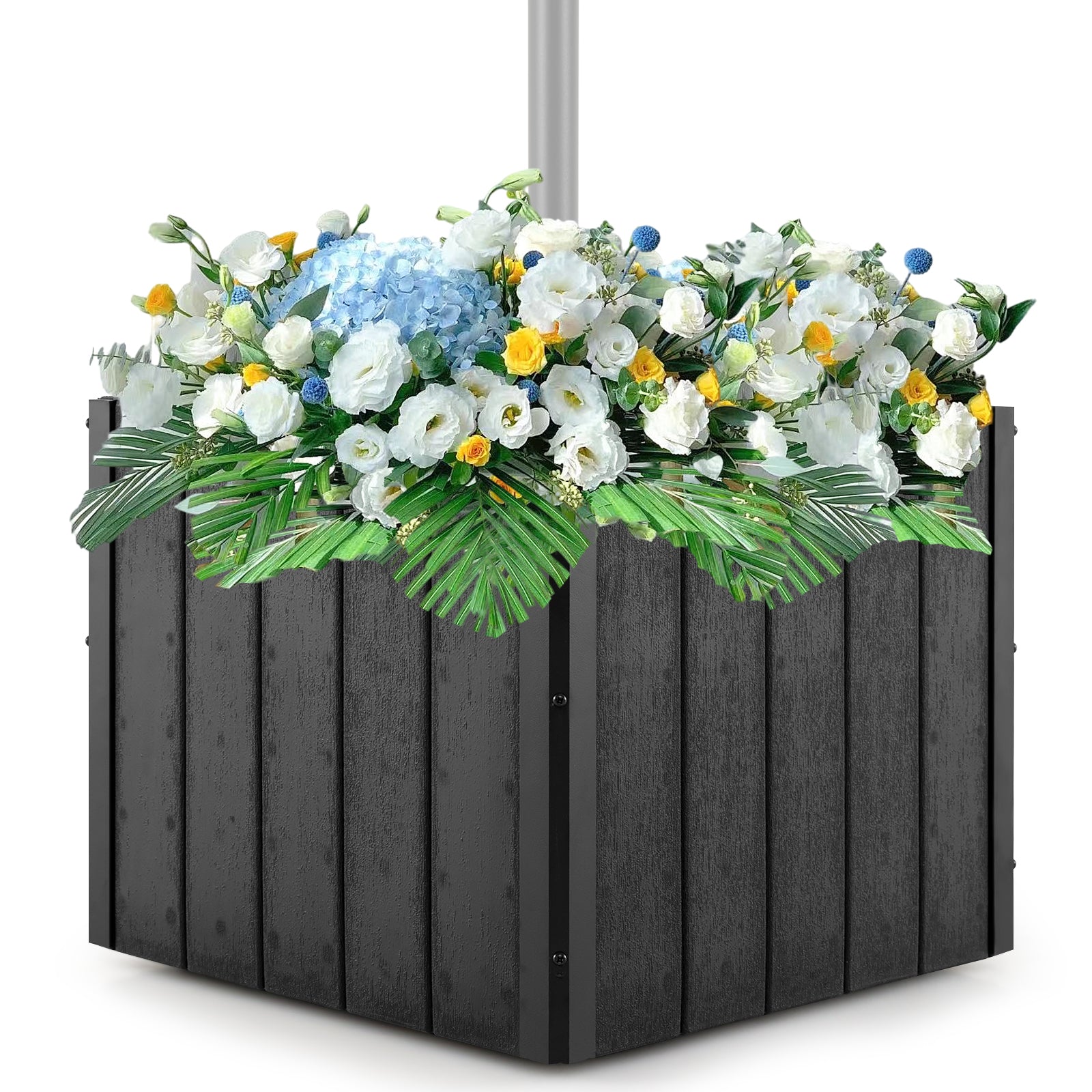 2-in-1 Outdoor Umbrella Base Planter Patio Umbrella Stand with Flower Box, Black Outdoor Umbrella Bases at Gallery Canada