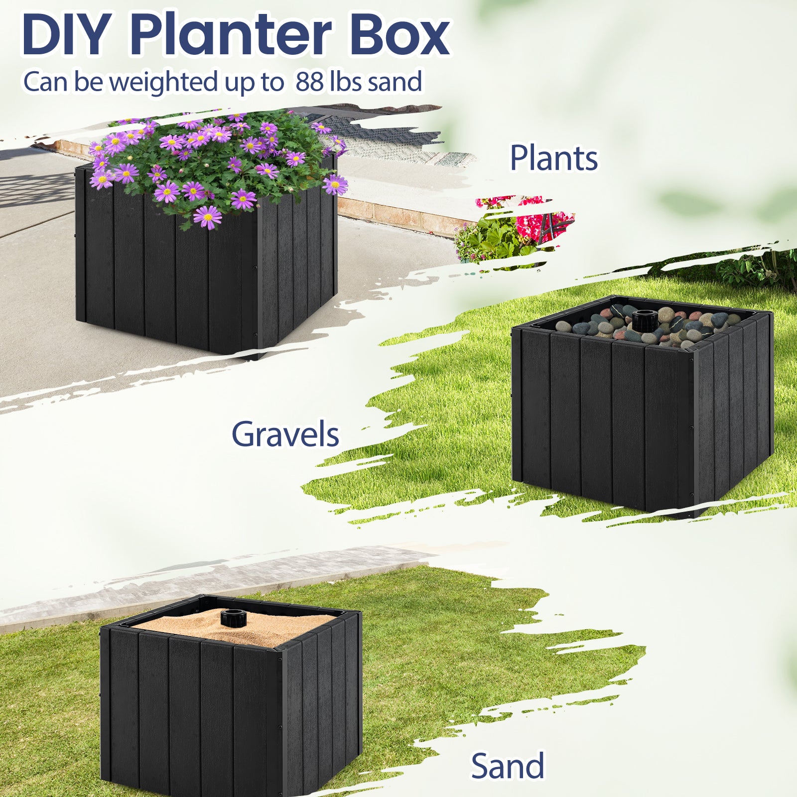 2-in-1 Outdoor Umbrella Base Planter Patio Umbrella Stand with Flower Box, Black Outdoor Umbrella Bases at Gallery Canada