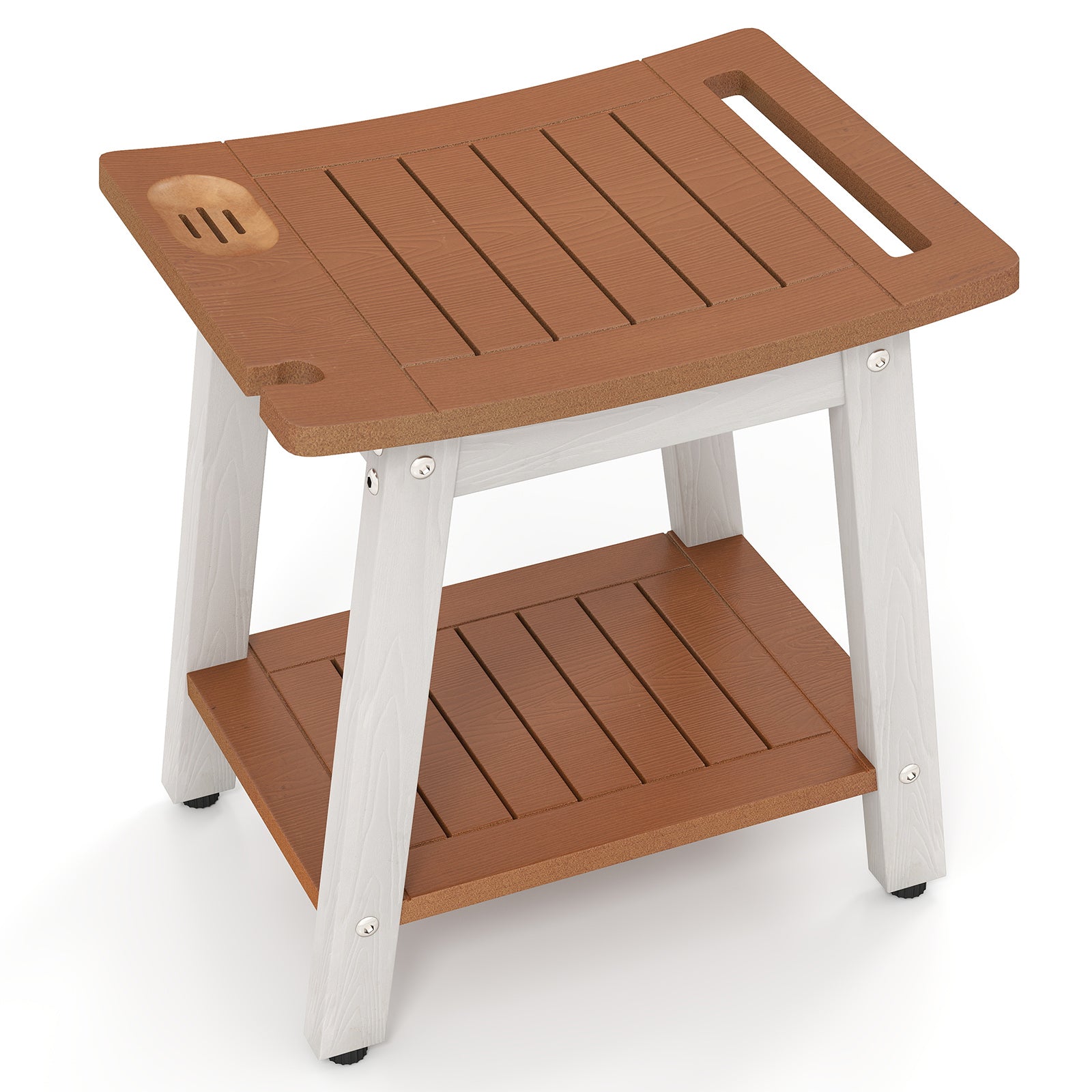 Shower Bench Seat With Handle, White & Brown Bath Safety Brown & White at Gallery Canada
