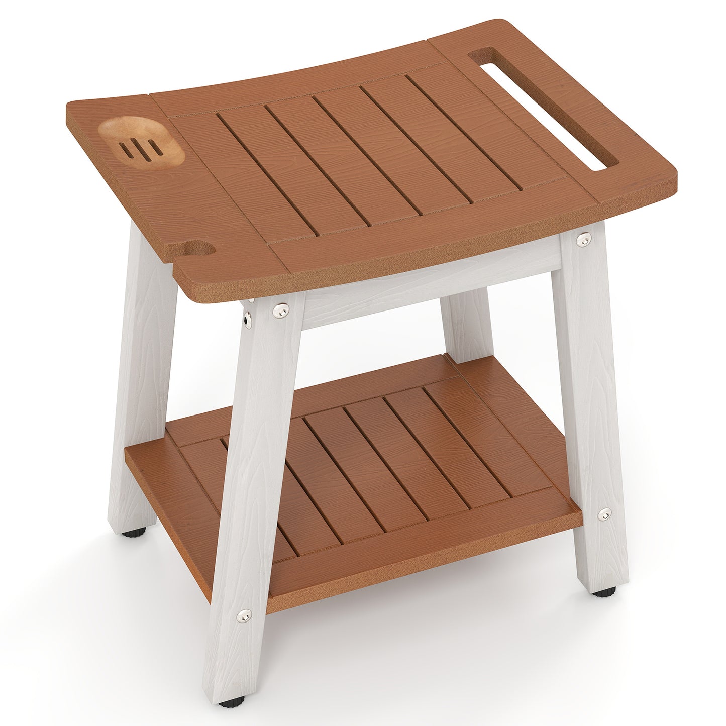 Shower Bench Seat With Handle, White & Brown Bath Safety Brown & White at Gallery Canada