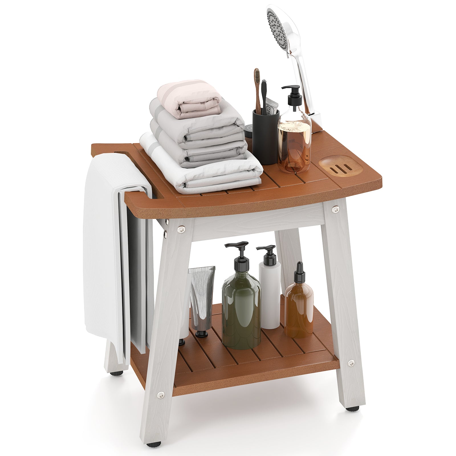 HIPS Shower Bench Seat with Handle Shower Head-Brown&White, Brown & White Bath Safety at Gallery Canada