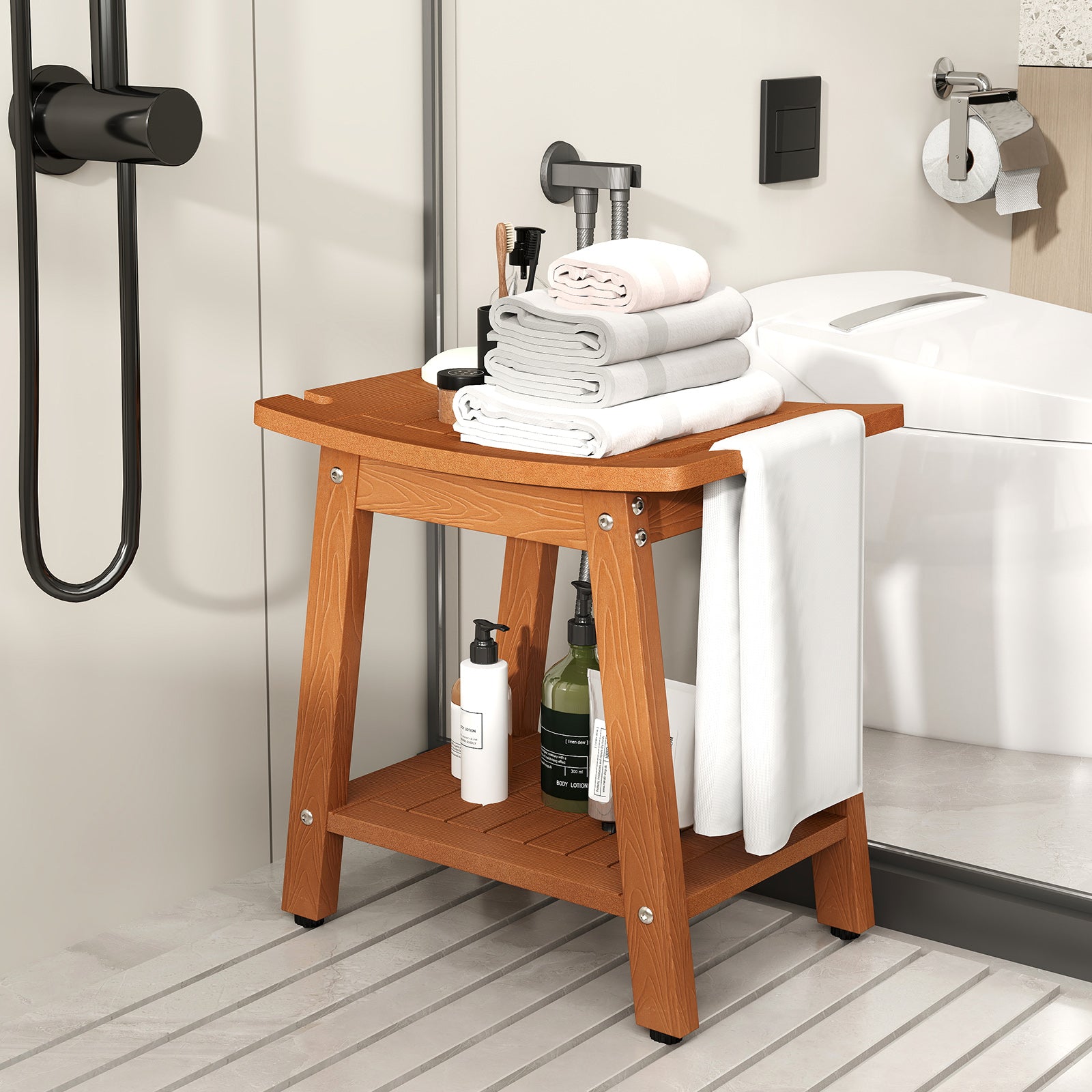 HIPS Shower Bench Seat with Handle Shower Head, Brown Bath Safety at Gallery Canada