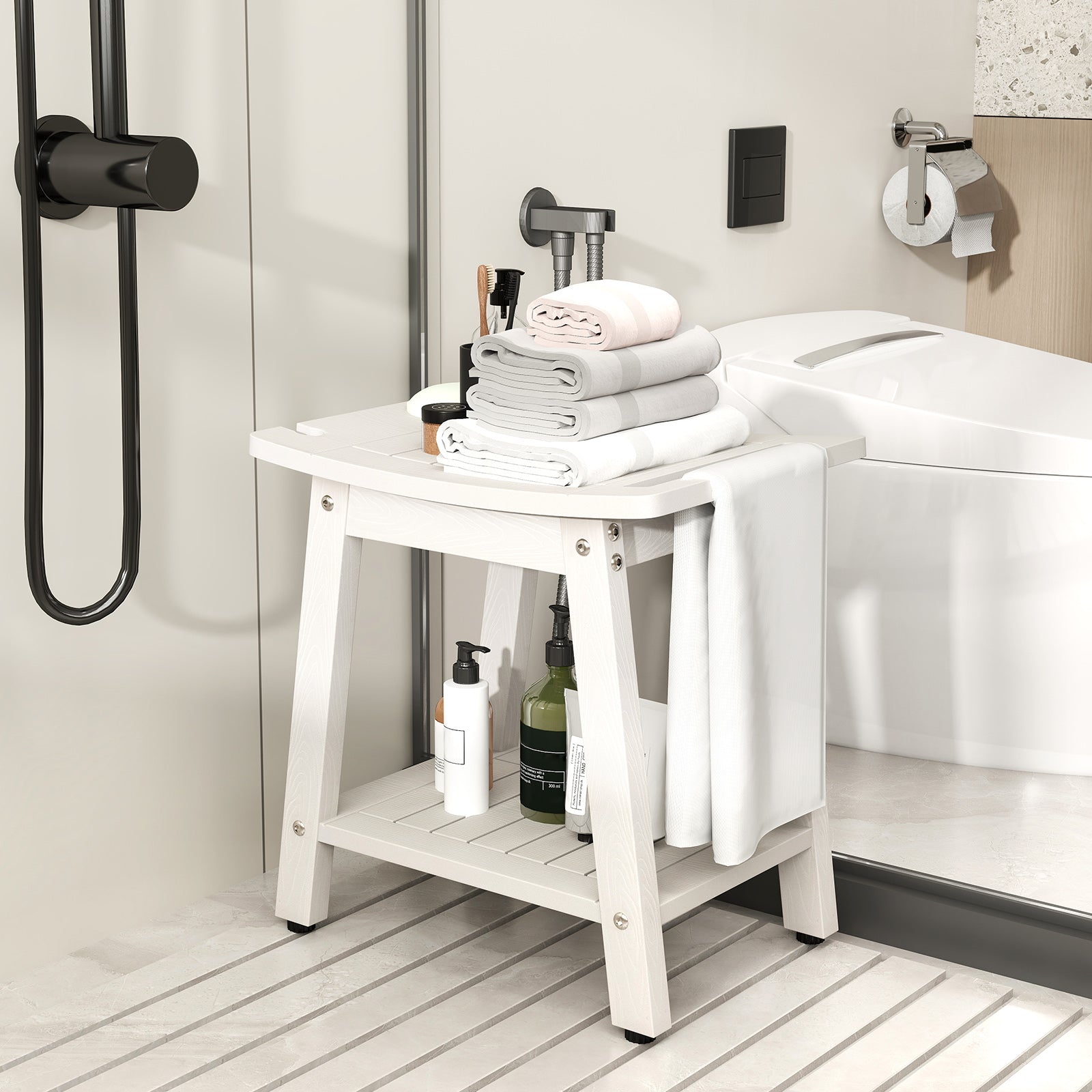 HIPS Shower Bench Seat with Handle Shower Head, White Bath Safety at Gallery Canada