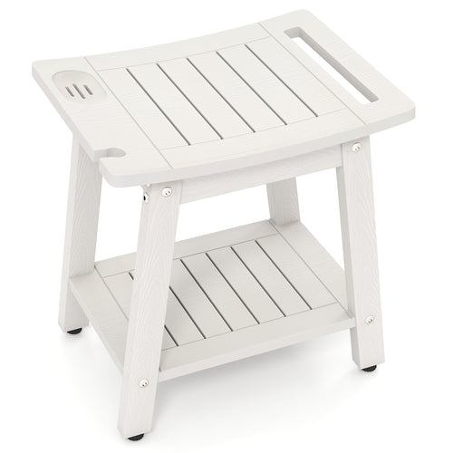 HIPS Shower Bench Seat with Handle Shower Head, White