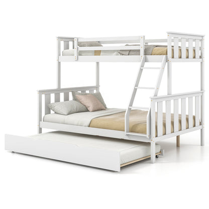 3-in-1 Twin Over Full Bunk Bed with Trundle and Ladder, White Trundle Bed Frame White at Gallery Canada