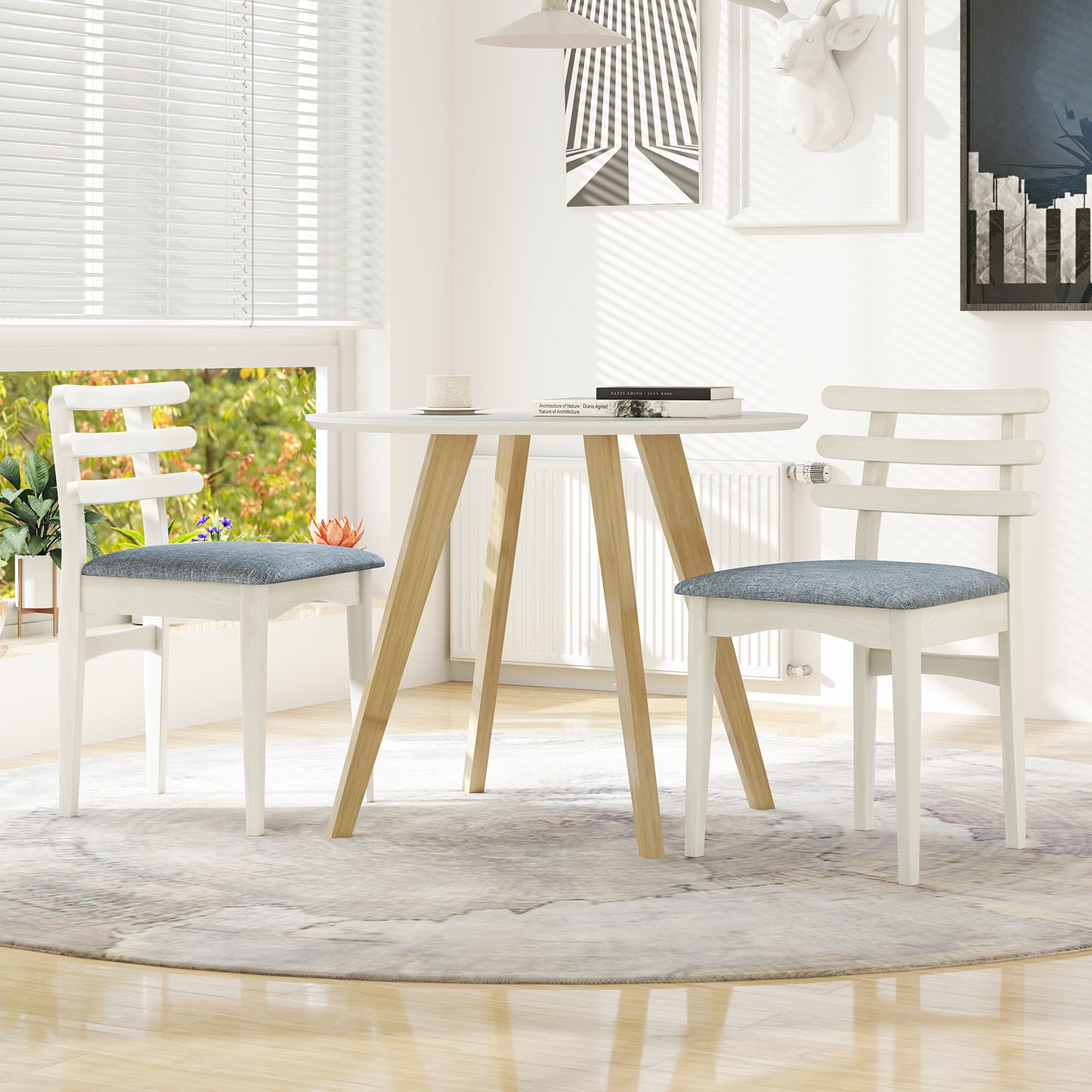 Fabric Kitchen Side Chairs with Rubber Wood Frame and Padded Seat, White Dining Chairs at Gallery Canada