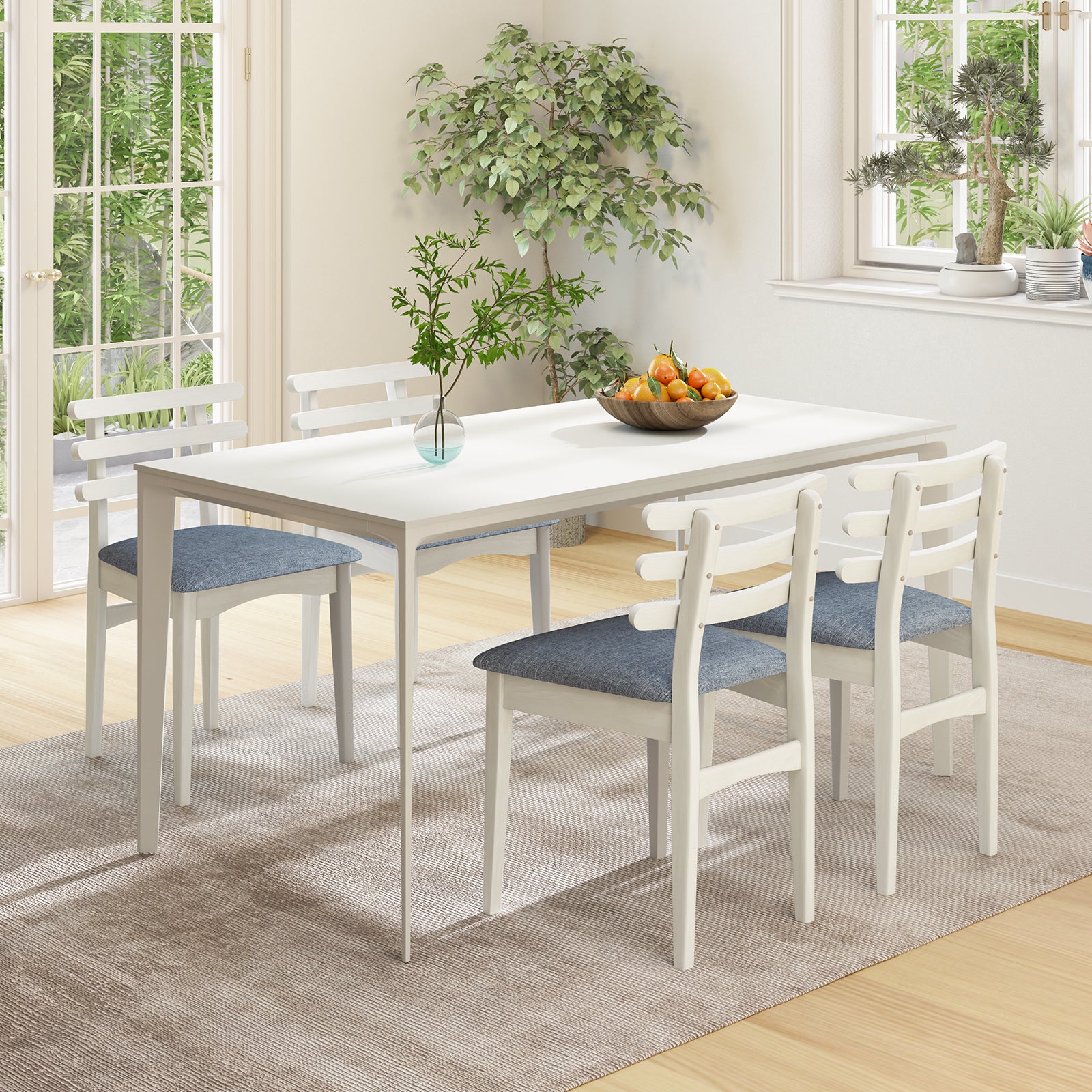 Fabric Kitchen Side Chairs with Rubber Wood Frame and Padded Seat, White Dining Chairs at Gallery Canada
