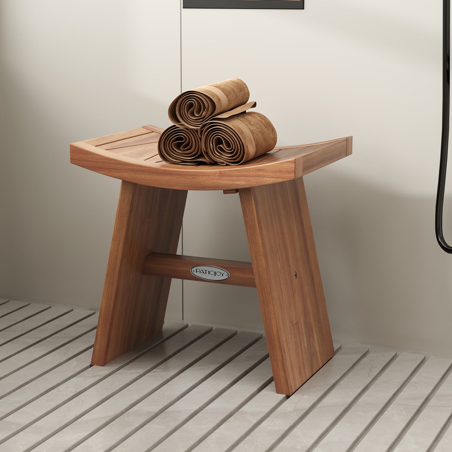 18 Inch Teak Wood Shower Bench, Curved Seat, Natural Bath Safety at Gallery Canada