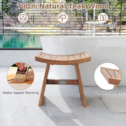 18 Inch Teak Wood Shower Bench, Curved Seat, Natural Bath Safety at Gallery Canada