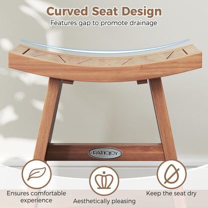 18 Inch Teak Wood Shower Bench, Curved Seat, Natural Bath Safety at Gallery Canada