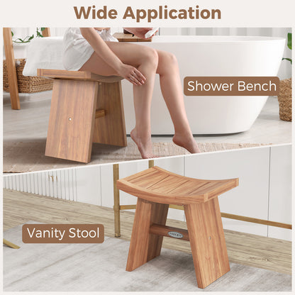 18 Inch Teak Wood Shower Bench, Curved Seat, Natural Bath Safety at Gallery Canada