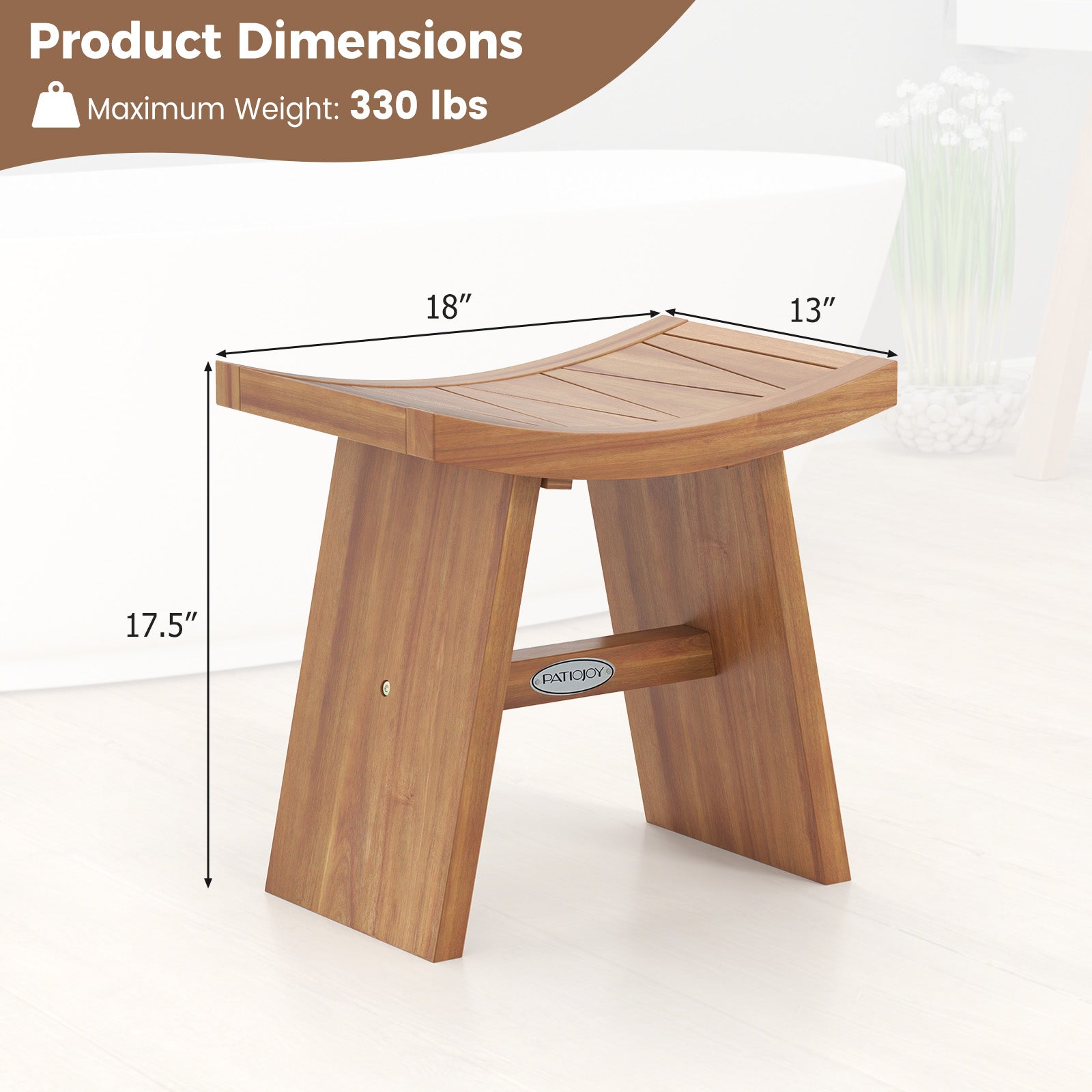 18 Inch Teak Wood Shower Bench, Curved Seat, Natural Bath Safety at Gallery Canada