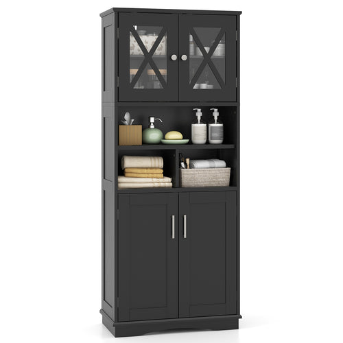 Tall Bathroom Cabinet Large Floor Storage Cabinet with Acrylic Doors and 3 Cubes, Black