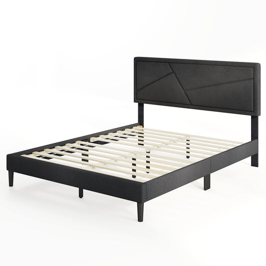 Queen Size Upholstered Platform Bed Frame, Gray Simple Bed Frame Gray at Gallery Canada