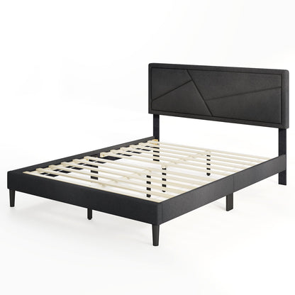 Queen Size Upholstered Platform Bed Frame, Gray Simple Bed Frame at Gallery Canada