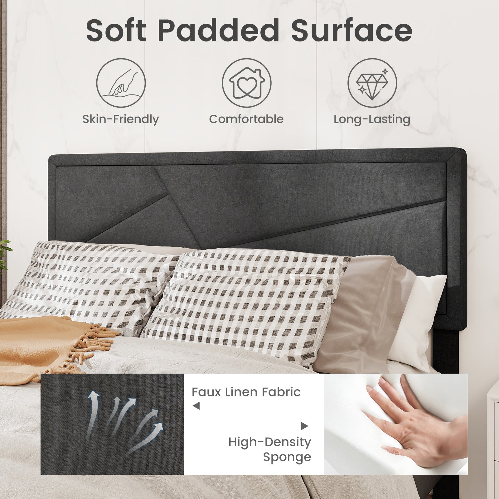 Twin/Full/Queen Size Upholstered Platform Bed Frame with High Headboard-Queen Size, Gray Simple Bed Frame at Gallery Canada