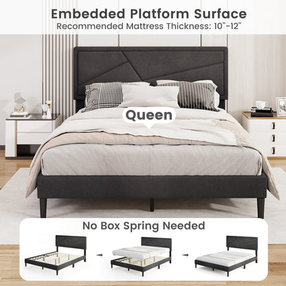 Twin/Full/Queen Size Upholstered Platform Bed Frame with High Headboard-Queen Size, Gray Simple Bed Frame at Gallery Canada