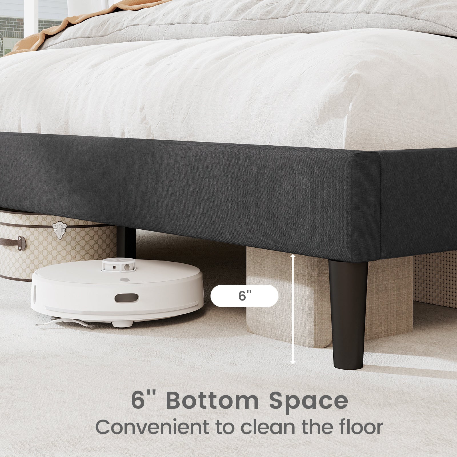 Twin/Full/Queen Size Upholstered Platform Bed Frame with High Headboard-Queen Size, Gray Simple Bed Frame at Gallery Canada