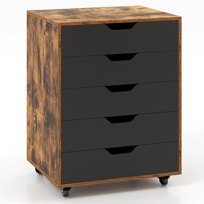 5 Drawer Mobile Lateral Filing Storage Home Office Floor Cabinet with Wheels, Rustic Brown File Cabinets at Gallery Canada