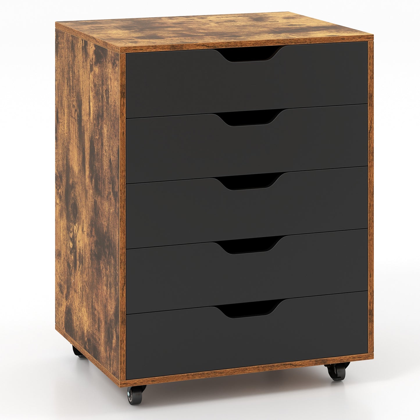 5 Drawer Mobile Lateral Filing Cabinet, Rustic Brown File Cabinets at Gallery Canada