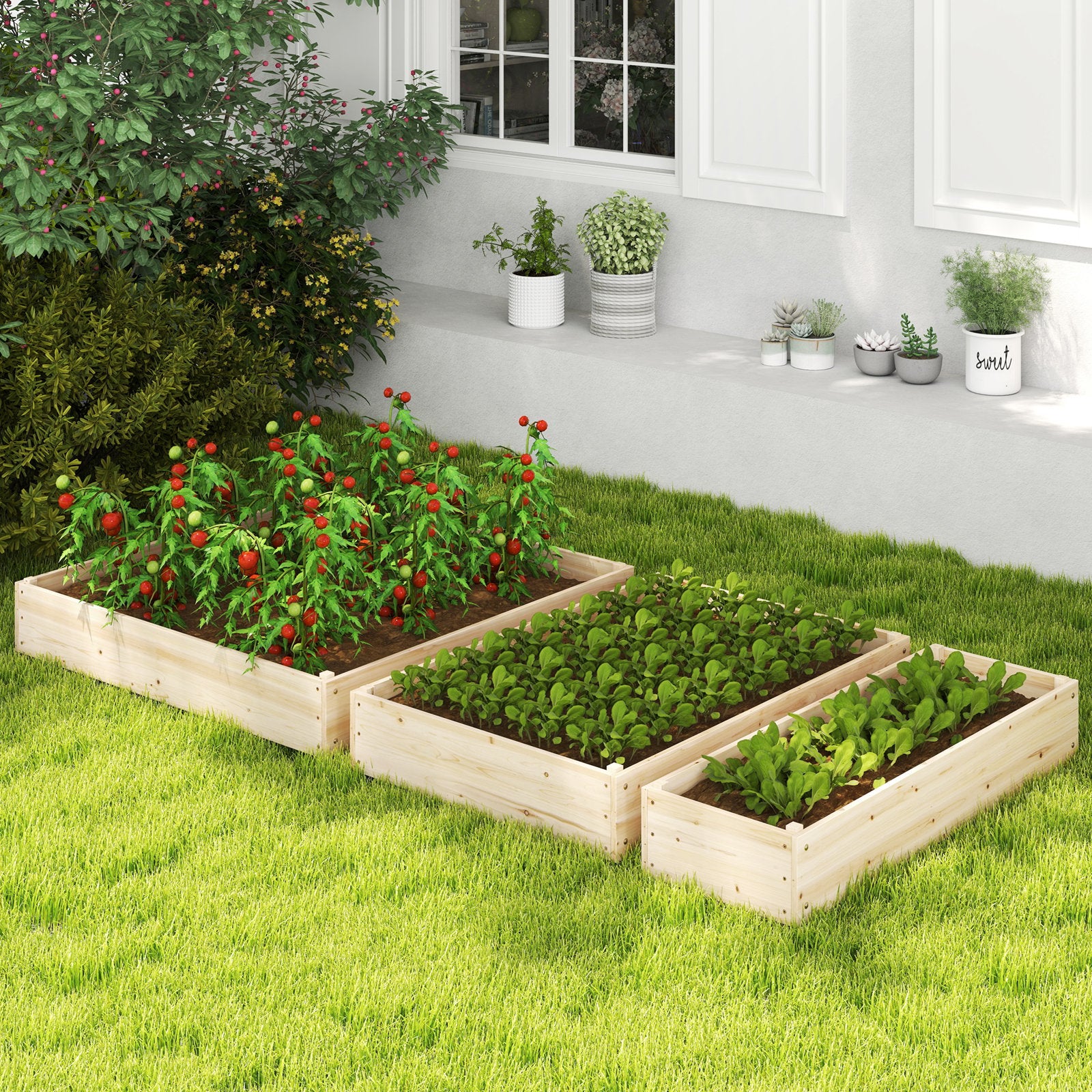 3-Tier Raised Garden Bed with Lattice Trellis and Open-Ended Base, Natural Raised Garden Beds at Gallery Canada