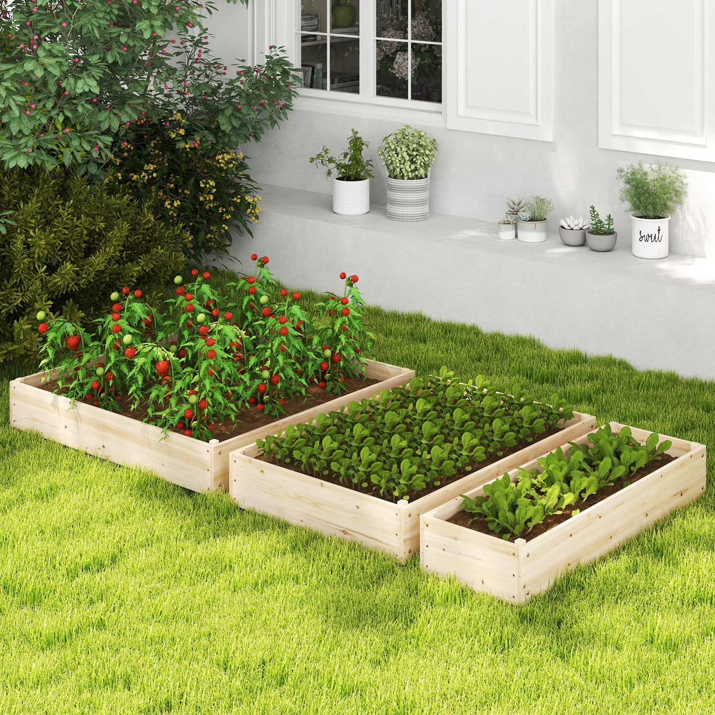 3-Tier Raised Garden Bed with Lattice Trellis and Open-Ended Base, Natural Raised Garden Beds at Gallery Canada