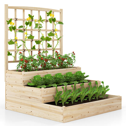 3-Tier Raised Garden Bed with Lattice Trellis and Open-Ended Base, Natural Raised Garden Beds Natural at Gallery Canada