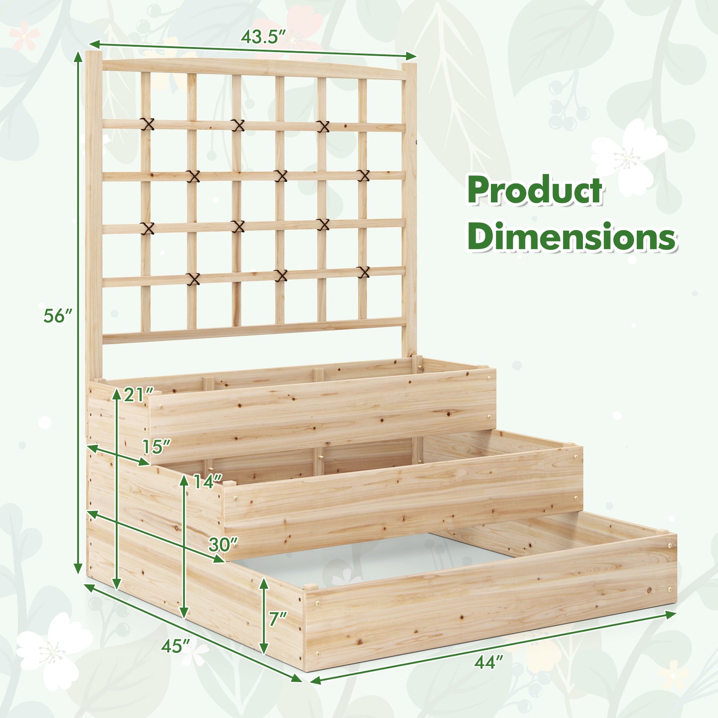 3-Tier Raised Garden Bed with Lattice Trellis and Open-Ended Base, Natural Raised Garden Beds at Gallery Canada