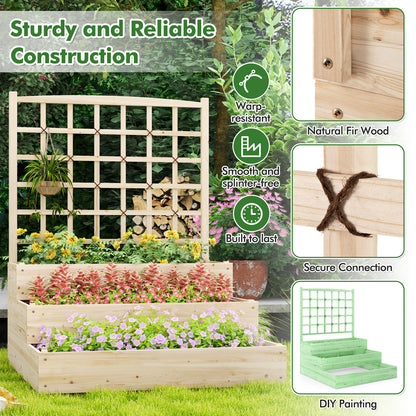 3-Tier Raised Garden Bed with Lattice Trellis and Open-Ended Base, Natural Raised Garden Beds at Gallery Canada