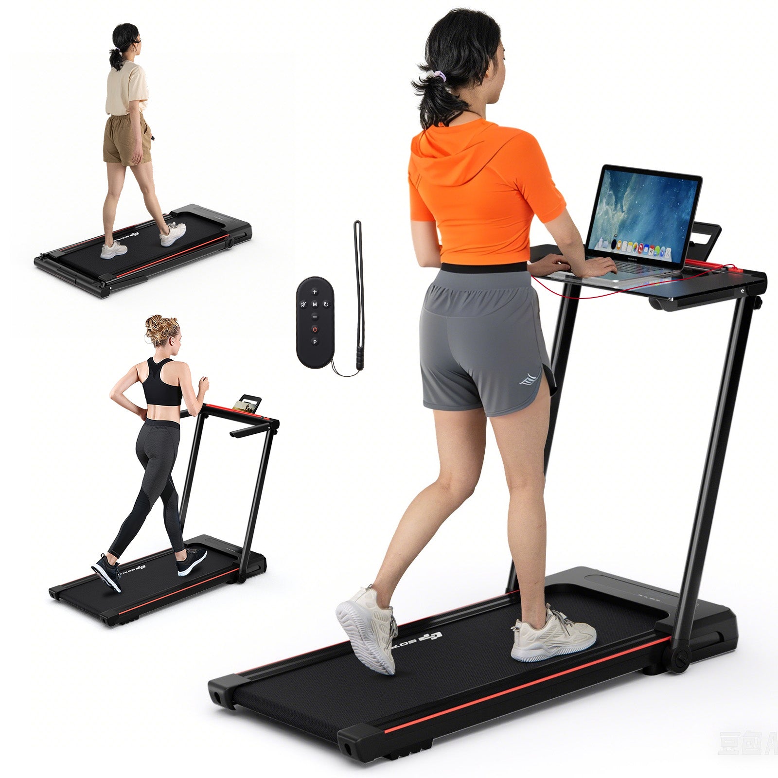3-in-1 Folding Treadmill with Large Desk and LCD Display, Black Treadmills at Gallery Canada