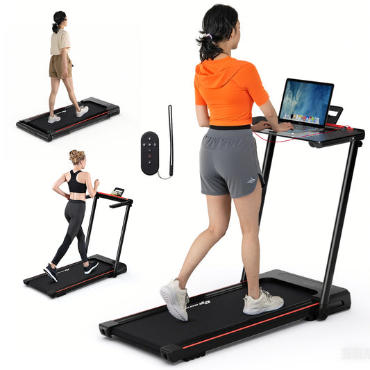 3-In-1 Folding Treadmill With Large Desk, LCD Display, Black Treadmills Black at Gallery Canada