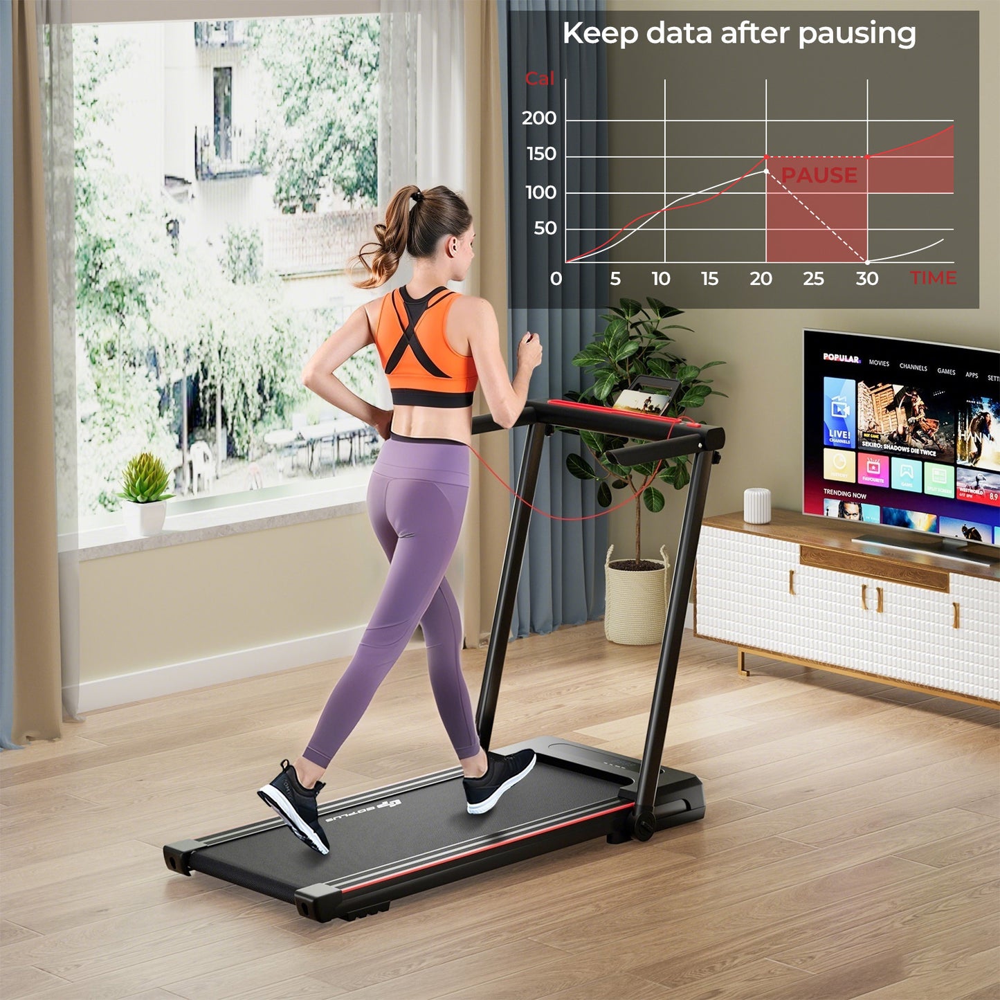 3-in-1 Folding Treadmill with Large Desk and LCD Display, Black Treadmills at Gallery Canada