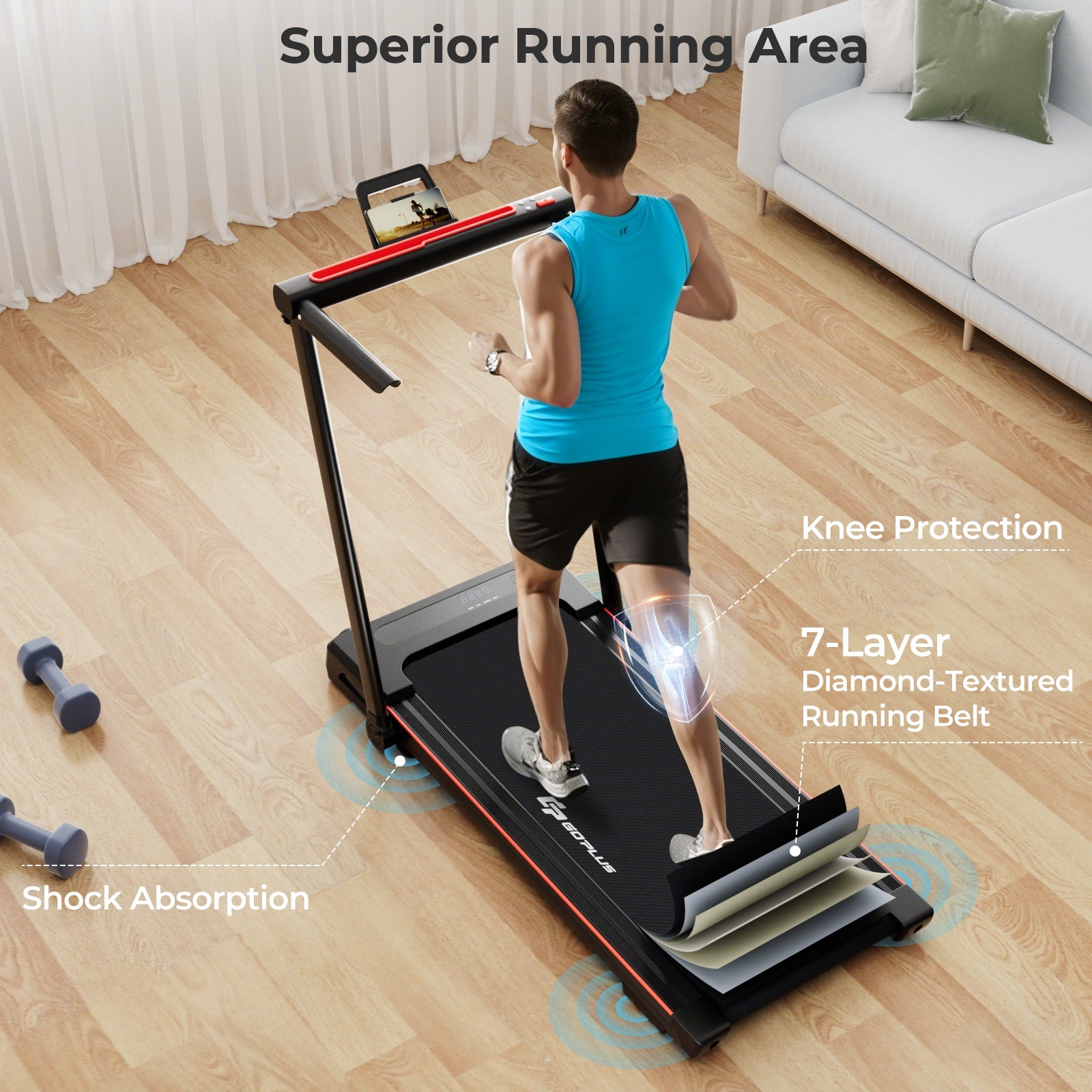 3-in-1 Folding Treadmill with Large Desk and LCD Display, Black Treadmills at Gallery Canada