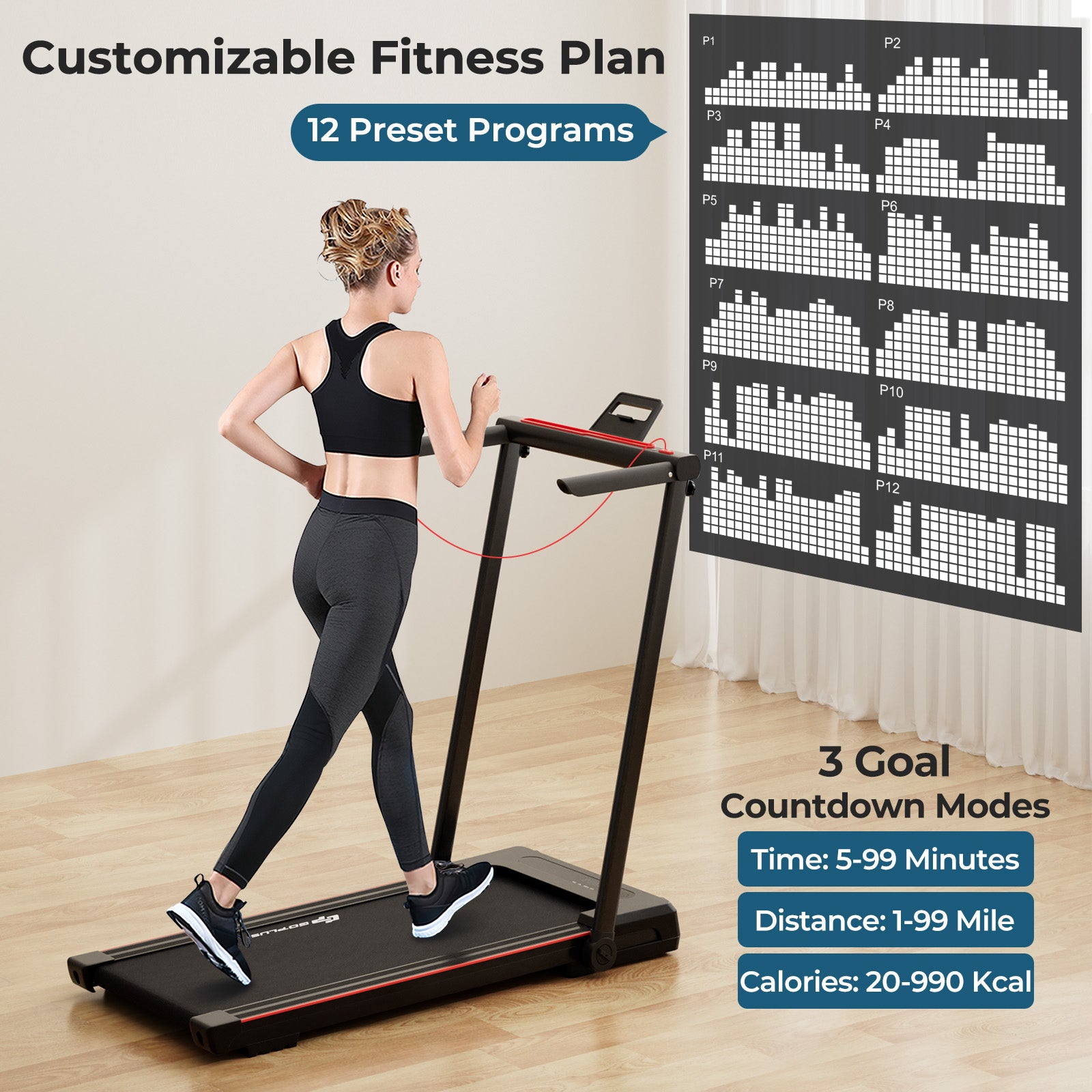 3-in-1 Folding Treadmill with Large Desk and LCD Display, Black Treadmills at Gallery Canada