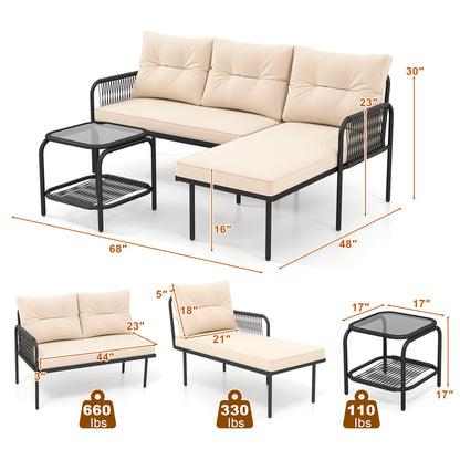 3-Piece L Shaped Patio Furniture Set PE Rattan Sectional Sofas, Beige Patio Conversation Sets at Gallery Canada