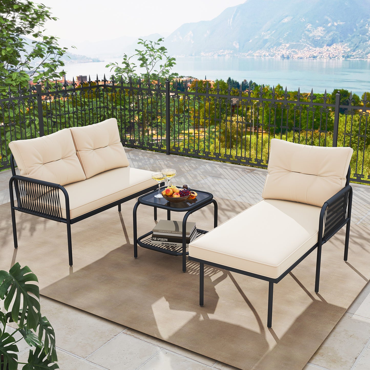 3-Piece L Shaped Patio Furniture Set PE Rattan Sectional Sofas, Beige Patio Conversation Sets at Gallery Canada