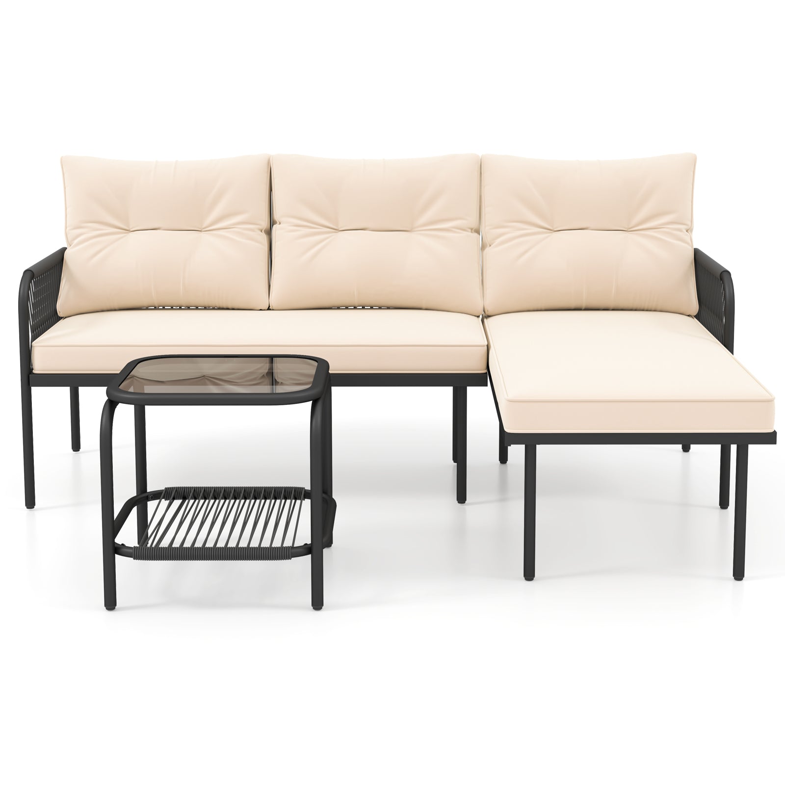 3-Piece L Shaped Patio Furniture Set PE Rattan Sectional Sofas, Beige Patio Conversation Sets at Gallery Canada